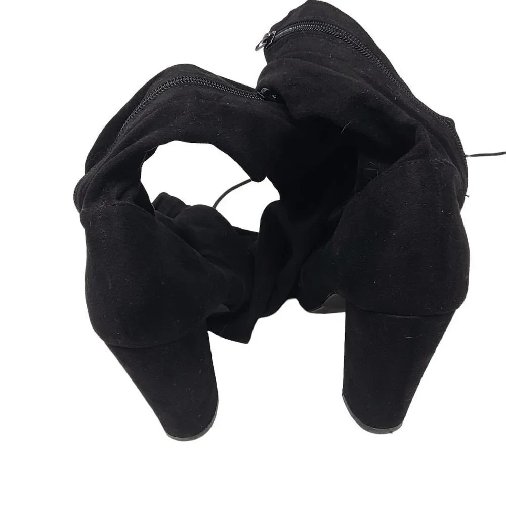 Lulus So Much Yes Black Vegan‎ Suede Over-the-Knee Boots Size 7.5 Block Heel